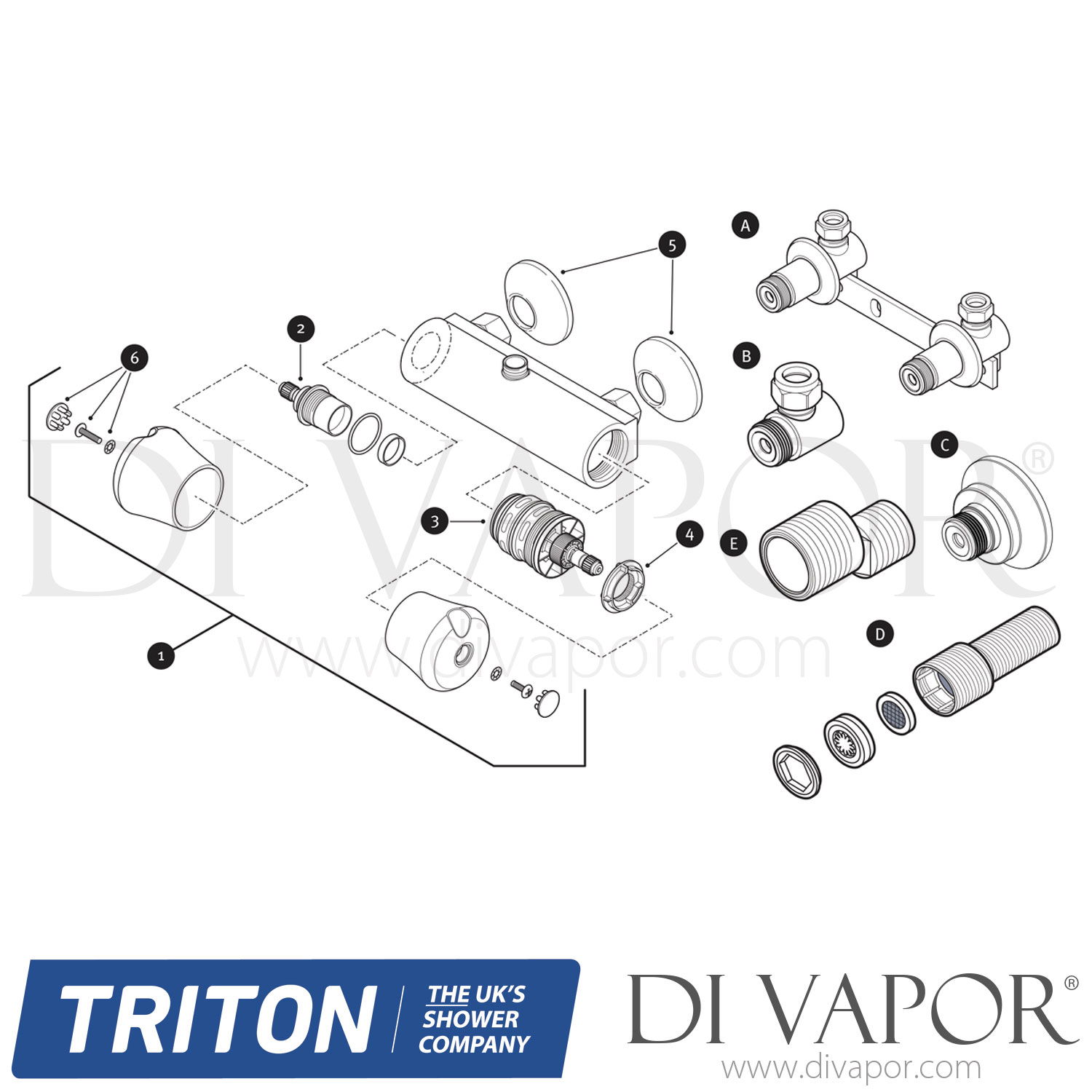 Triton Alterna Eldrino Thermostatic Bar Mixer Shower Spare Parts TR DV 450